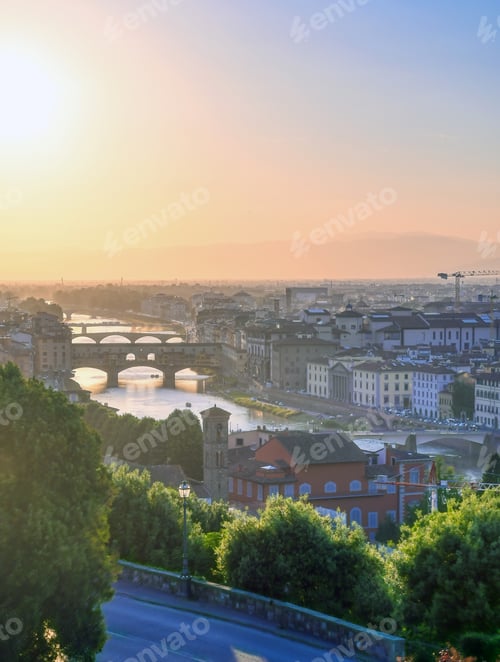 Preview: An Aerial View Of Florence, Italy Towards The Ponte Vecchio.