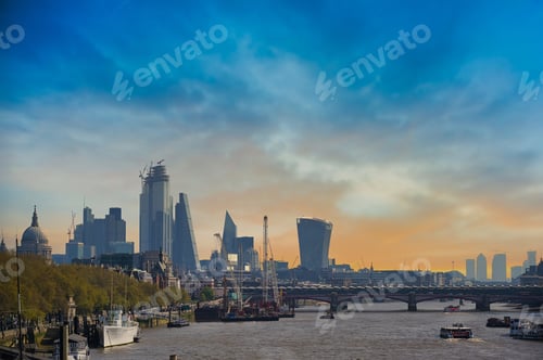 Preview: A View Along The Thames In London, Uk At Dusk.