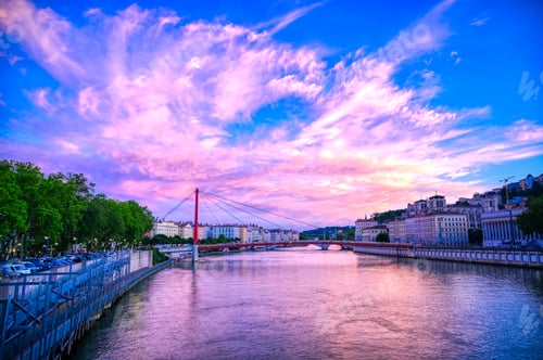 Preview: A View Of Lyon, France Along The Saône River At Sunset.