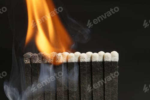 Preview: Sequence Of Burning Match On Black Background