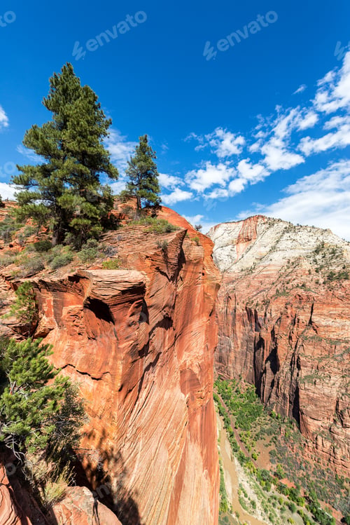 Preview: Dramatic Landscape Of Zion National Park With The Virgin River Visible Far Below