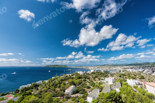 Preview: Wide Angle View Of Eivissa, Spain. High Angle View With Boats On The Ocean