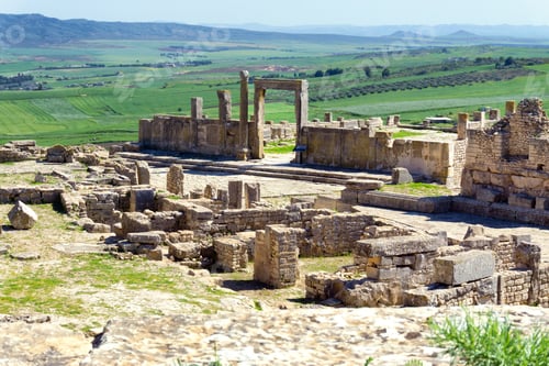 Preview: View Of A Section Of The Roman Ruins In Dougga, Tunisia With Landscape In The Background