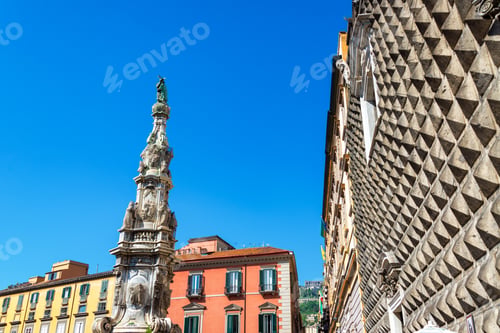Preview: Colorful Architecture And Obelisk On New Jesus Plaza In Naples, Italy