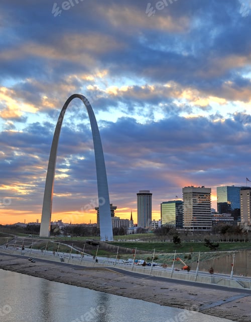 Preview: St. Louis, Missouri Skyline And The Gateway Arch From Eads Bridge.
