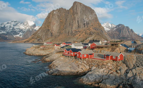 Preview: Picturesque Red Fishing Huts, Called Rorbu In The Hamlet Of Hamnoy,Lofoten Islands, Norway