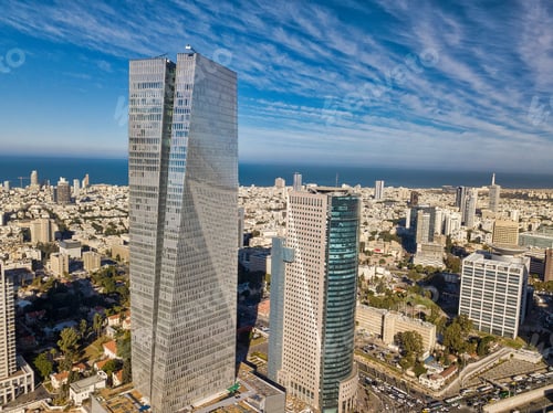 Preview: Sky Line Of Central Midtown Tel Aviv Towers, Aerial Footage, Israe