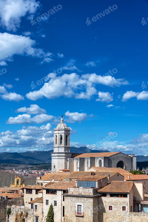 Preview: Vertical View Of The Historic Medieval Cathedral In Girona, Spain