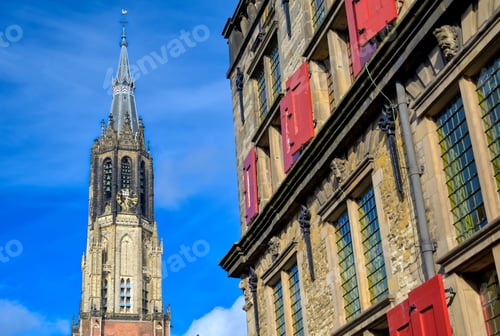 Preview: The Nieuwe Kerk (New Church) In The City Of Delft In The Netherlands On A Sunny Day.
