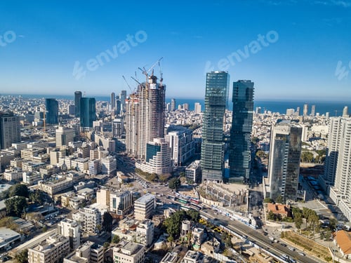 Preview: Sky Line Of Central Midtown Tel Aviv Towers, Aerial Footage, Israel