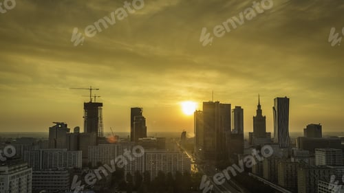 Preview: Warsaw Downtown Sunrise Aerial View, Poland