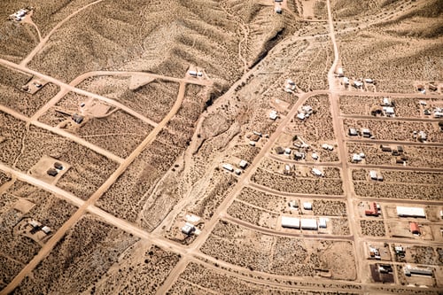 Preview: Aerial Photography Over Nevada Mojave Desert With Roads And Town