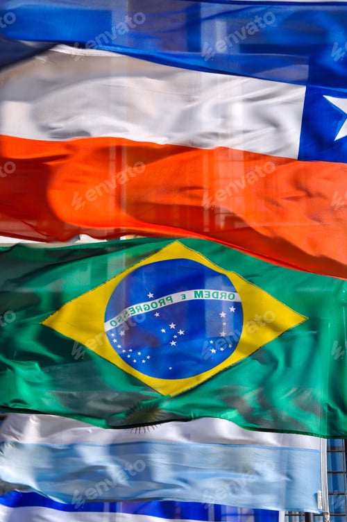 Preview: A Row Of Waving South American Flags.