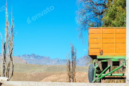 Preview: A Green And Orange Cart On A Farm Near Potosi, Bolivia
