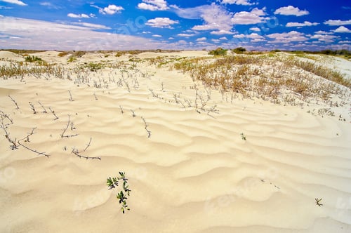 Preview: Ripples In White Sand Set Against A Deep Blue Sky.