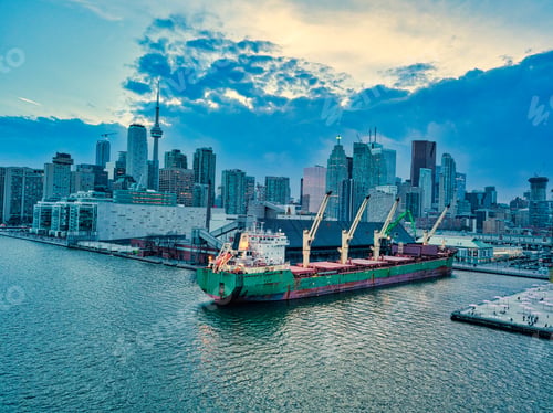 Preview: Beautiful Panorama Of Toronto Skyline At Sunset In Ontario, Canada. Aerial View Photograph