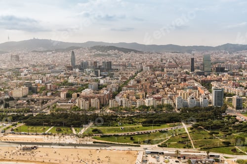 Preview: Barcelona Skyline Aerial View And The Beach, Spain