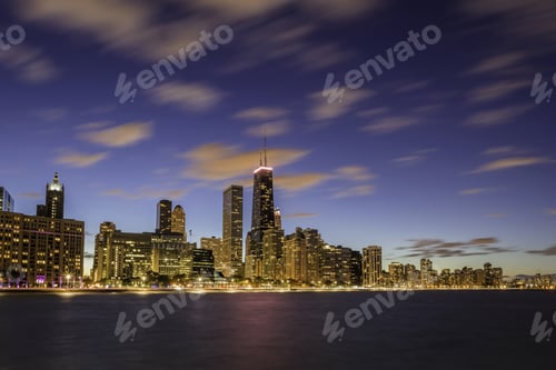 Preview: Chicago Downtown Skyline At Dusk - Long Exposure
