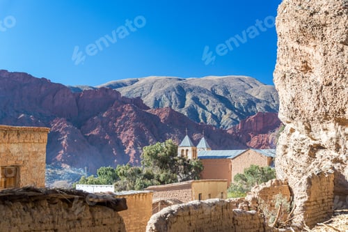 Preview: Church Set Against A Dramatic Cliff And Beautiful Red Hills In The Small Town Of Espicaya Near