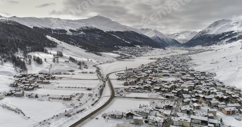 Preview: Aerial View Of Livigno Alps Ski Resort In Winter. Valley Covered With Snow, Italy
