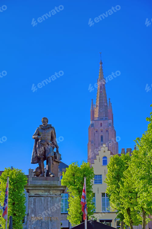 Preview: The Statue Of Simon Stevin Located In The Historic Center Of Bruges (Brugge), Belgium.