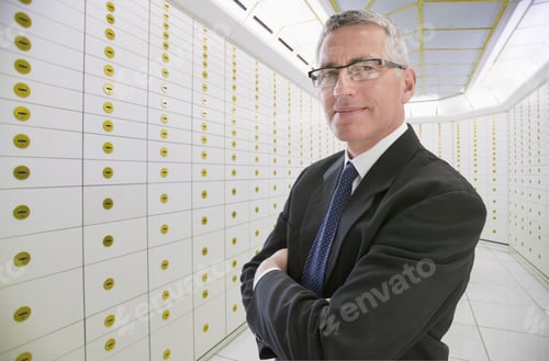 Preview: Portrait Of Businessman Standing In Safety Deposit Vault