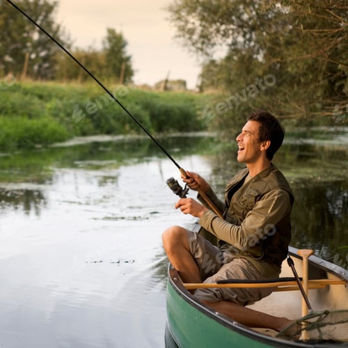 Preview: Young Man Fishing On A Beautiful Lake