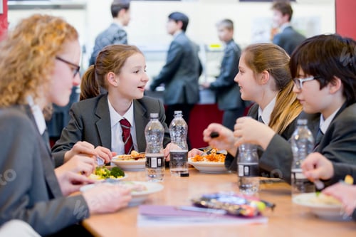 Preview: A Group Of Middle School Students Eating Lunch In The School Cafeteria.