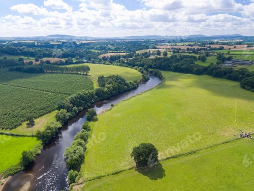 Preview: Aerial View Of Green English Farm Fields In Herefordshire
