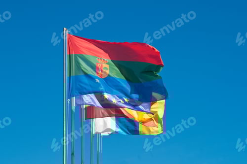 Preview: The Municipal Flag Of Arona In The Canary Islands (Tenerife) With Other Flags