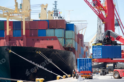 Preview: Close Of Cargo From The Ship Being Transported By Trucks And Haulers