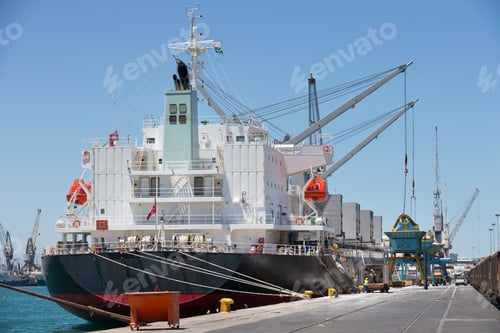 Preview: Close Up Of A Huge Cargo Ship Anchored In The Dockyard
