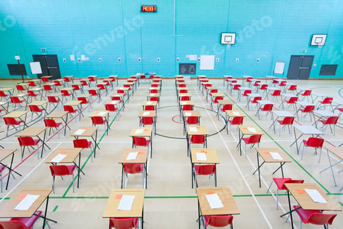Preview: Desks Arranged In A Wide Exam Hall