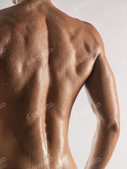 Preview: Rear View Of Young Man'S Wet Back, Studio Shot