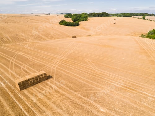 Preview: Aerial Landscape Of Harvested Summer Farm Wheat And Barley Fields And Straw Bales