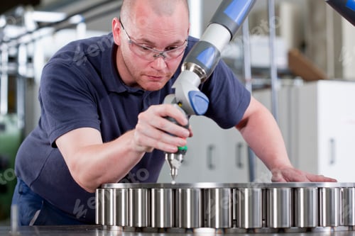 Preview: Medium Shot Of A Technician In Safety Glasses Using Measurement Probe At A Steel Bearing