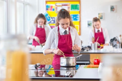Preview: Portrait Shot Of A High School Girl In Apron Cooking During A Home Economics Class.