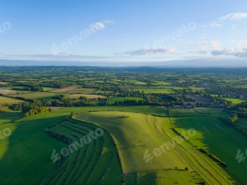 Preview: Aerial Landscape Of Green English Farm Fields In Wiltshire