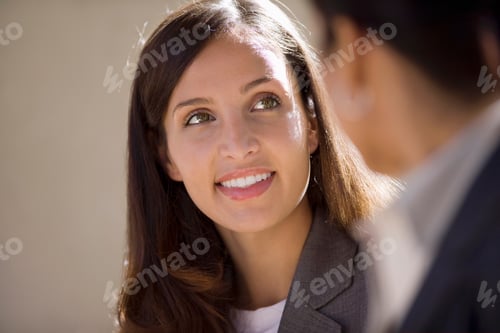 Preview: Two Smiling Businesswomen Meeting Outdoors