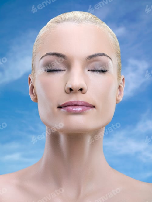 Preview: Portrait Of Young Adult Woman With Eyes Closed, Studio Shot