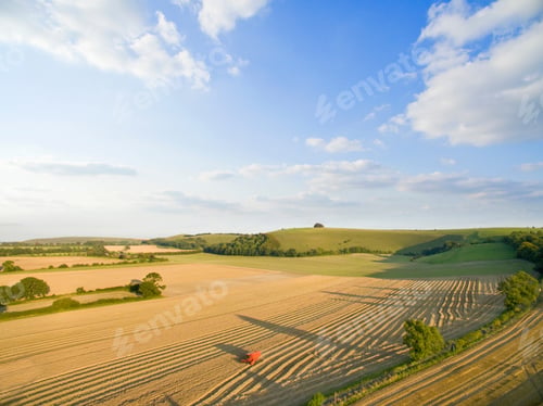 Preview: Aerial Landscape View Of Sunny Barley Fields