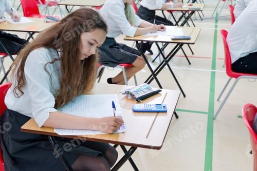 Preview: Focused Middle Schoolgirl Taking Examination At A Desk