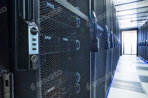 Preview: Security Lock On Mainframe Computers In Centre Of Data Center Server Farm