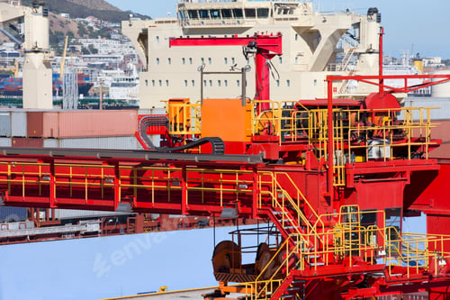 Preview: Close-Up Shot Of Crane Next To A Container Ship Moored At A Commercial Dock.