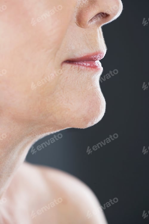 Preview: A Senior Woman In Profile, Detail Of Nose, Mouth And Chin