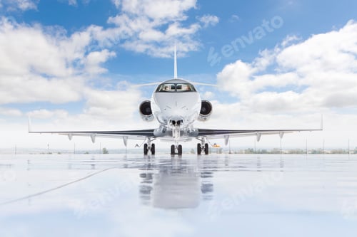 Preview: A Wide Shot Of Plane From Outside With Pilots Ready For Takeoff.