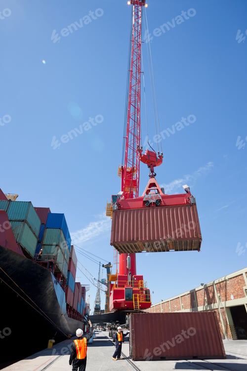 Preview: Huge Crane Unloading Containers From The Cargo Ships And Stacking Them On The Ground