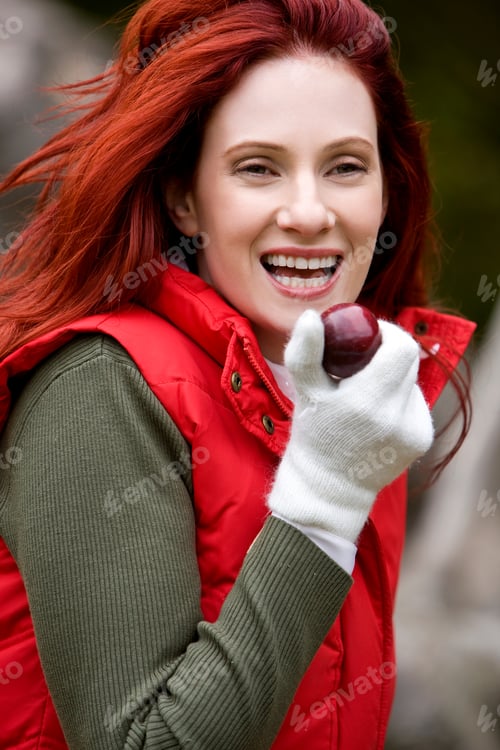 Preview: Portrait Of A Young Woman Eating A Plum, Laughing