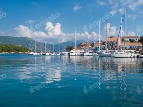 Preview: Greece, Kefalonia, Fiskardo, View Of Yachts And Sunny Coastal Harbour