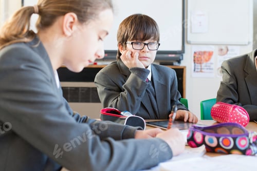 Preview: Portrait Shot Of A Middle School Student With A Digital Tablet Staring At The Camera.
